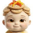 happy baby with food ingredients